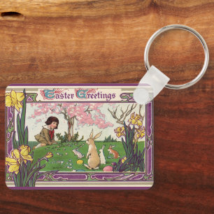 Porte-clés Enfant Vintage à la chasse aux œufs de Pâques avec