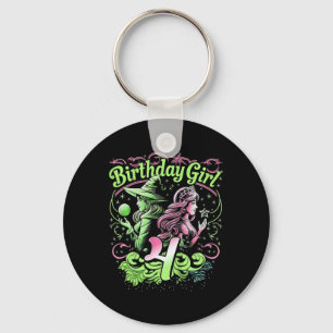 Porte-clés Enfants 4e Anniversaire Sorcière rose et vert 4 An