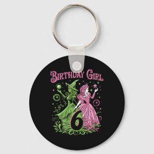Porte-clés Enfants 6e Anniversaire Sorcière rose et verte 6 A