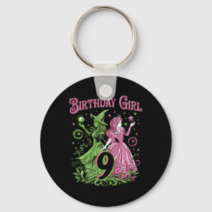 Porte-clés Enfants 9e Anniversaire Sorcière rose et verte 9 A