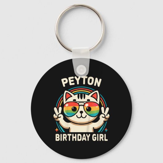 Porte-clés Enfants Nom Peyton Anniversaire Fille Chat (Recto)