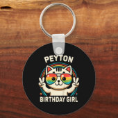 Porte-clés Enfants Nom Peyton Anniversaire Fille Chat (Recto)