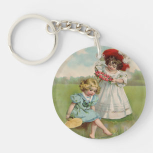 Porte-clés Enfants victoriens Vintage Été Filles Jardin
