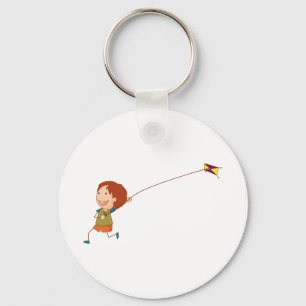 Porte-clés Enfants volant un cerf-volant Enfance heureuse