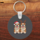 Porte-clés English Bulldog Christmas Santa Hat Reindeer Light (Recto)