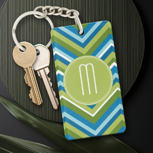 Porte-clés Énorme Motif Chevron brillant avec Monogramme per