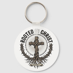 Porte-clés Enraciné dans le Christ Croix Gravure Vintage Chré