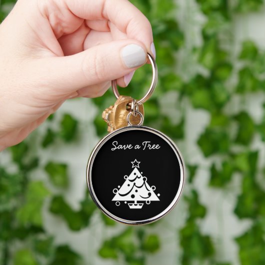 Porte-clés Enregistrer un arbre Noël étoile noir et blanc (Main)