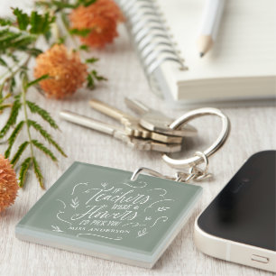 Porte-clés Enseignant moderne élégant script sage vert