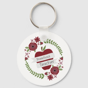 Porte-clés Enseignant préscolaire Floral Wreath Red Apple