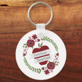 Porte-clés Enseignant préscolaire Floral Wreath Red Apple (Recto)