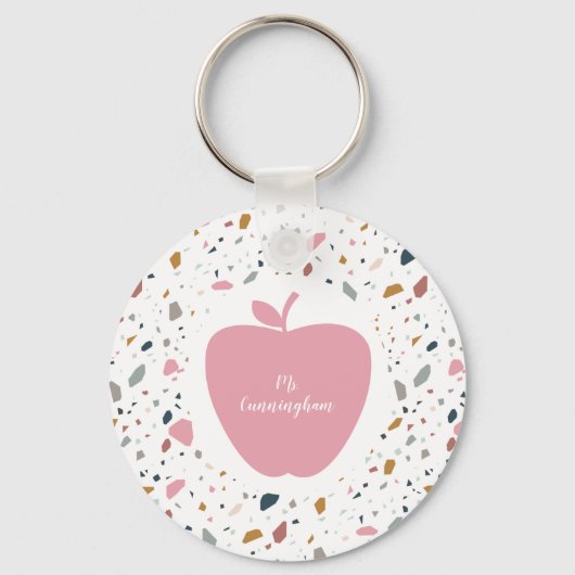 Porte-clés Enseignant Terrazzo Motif Pomme rose (Recto)