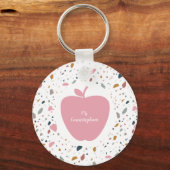 Porte-clés Enseignant Terrazzo Motif Pomme rose (Recto)