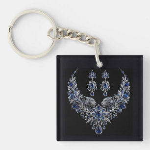Porte-clés Ensemble de bijoux en cristal de tigre bleu argent