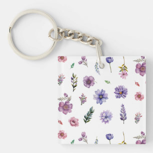 Porte-clés Ensemble de cottage à l'aquarelle de fleurs de pri