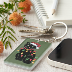 Porte-clés Ensemble de Noël pour amoureux de chat noir Cadeau