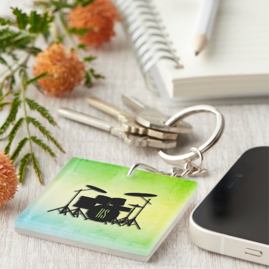 Porte-clés Ensemble de tambour monogramme vert (Devant Droit)