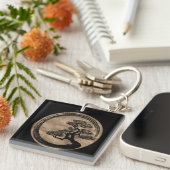 Porte-clés Enso Zen Circle et Bonsai Tree Gold (Devant Droit)