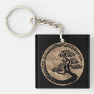 Porte-clés Enso Zen Circle et Bonsai Tree Gold