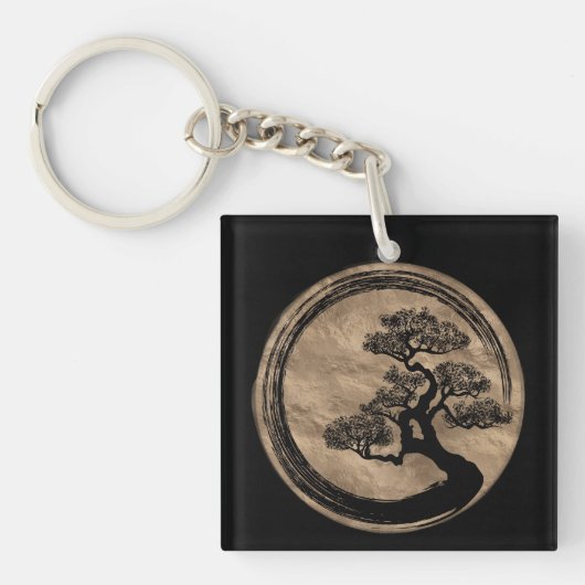Porte-clés Enso Zen Circle et Bonsai Tree Gold (Devant)