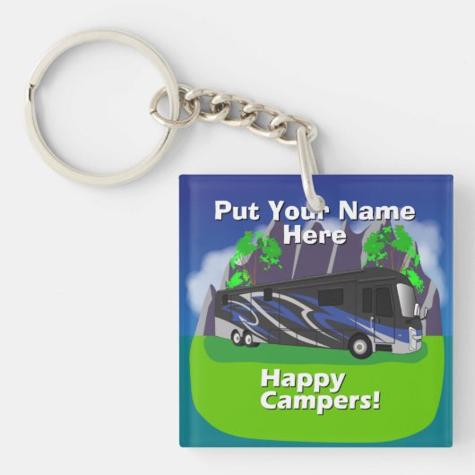 Porte-clés Entegra Aspire RV Blue Happy Camper Design (Devant)
