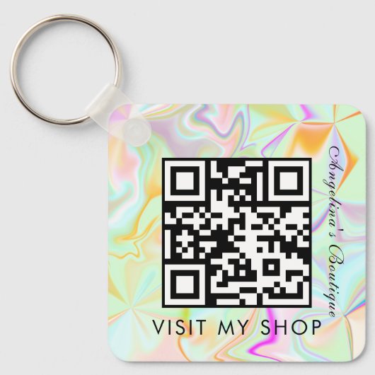 Porte-clés Entreprise QR Code Faux Holographique Monogramme (Recto)