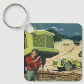 Porte-clés Entreprise vintage, chantier avec géomètre (Recto)