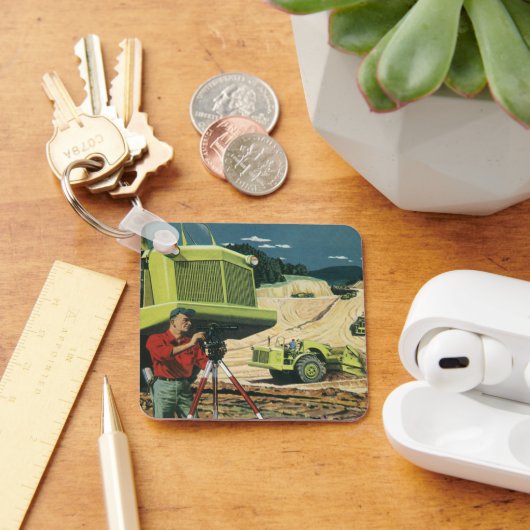 Porte-clés Entreprise vintage, chantier avec géomètre (Bureau)