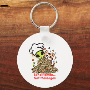 Porte-clés Envoyez des Ramen pas des Messages Alien Chef Chat