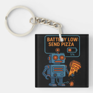 Porte-clés Envoyez Robot Pizza Batterie 5% Jeux Nourriture Am