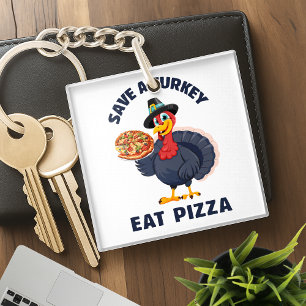 Porte-clés Épargnez une dinde, mangez une pizza drôle de Than
