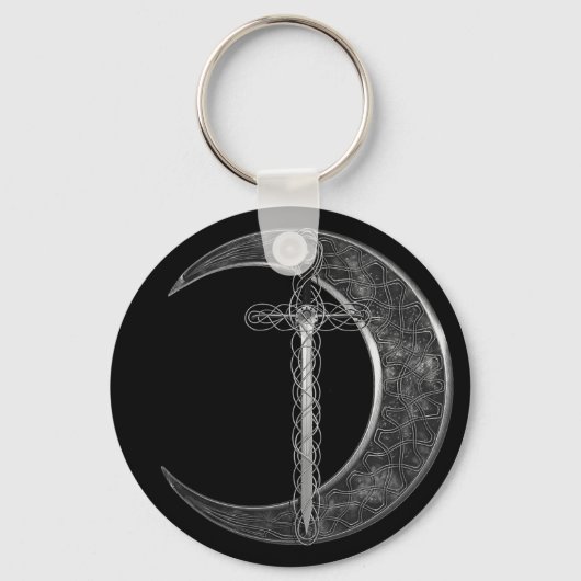 Porte-clés Épée celtique grise et lune (Recto)