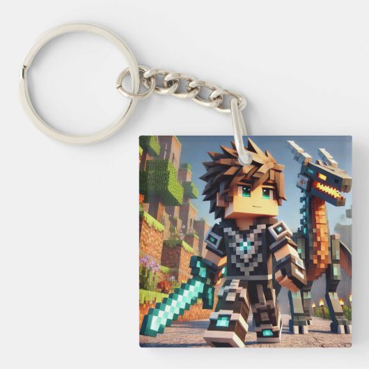 Porte-clés Épée diamantée de Dragon foncé de style Blocs (Devant)