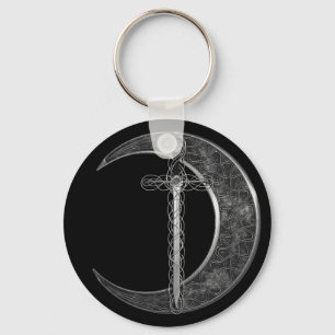 Porte-clés Épée et lune celtiques grises