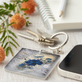 Porte-clés Ephémère de Rose victorien bleu foncé (Devant Droit)