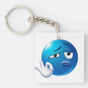 Porte-clés Épinglette Émoticône Bleu Triste Drôle - Épingle à