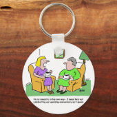 Porte-clés Épouse avec un ami discutant du mari. Drôle dessin (Recto)