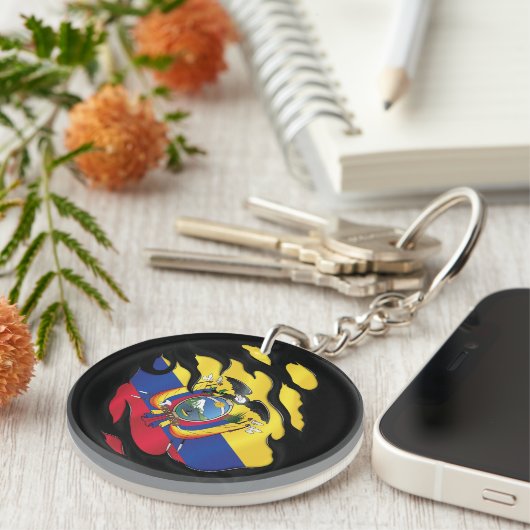 Porte-clés Equateur Drapeau déchiré (Devant droit)