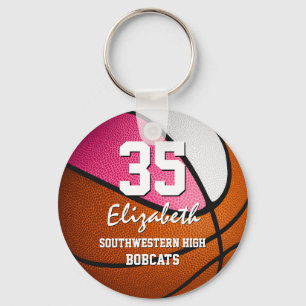 Porte-clés Équipe blanche rose esprit filles basketball