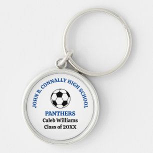 Porte-clés Équipe de football personnalisée du lycée bleu