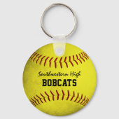 Porte-clés Équipe de l'école et nom du joueur softball jaune (Recto)