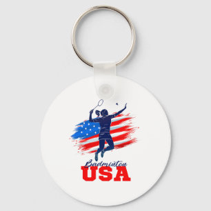 Porte-clés Équipe de soutien Badminton Usa American Flag Spor