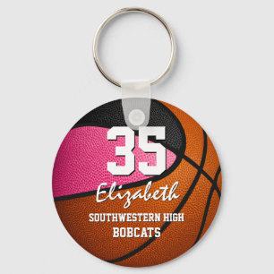 Porte-clés Équipe noire rose esprit filles basket-ball