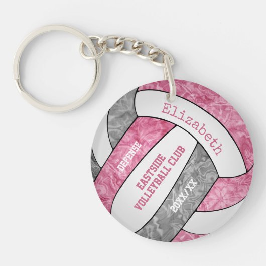 Porte-clés Équipe rose gris couleurs filles sport volley (Devant)