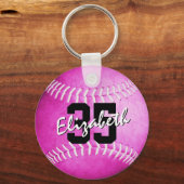 Porte-clés Équipe scolaire et nom du joueur softball rose (Verso)