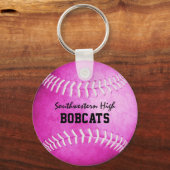 Porte-clés Équipe scolaire et nom du joueur softball rose (Recto)