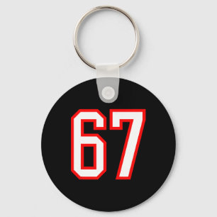 Porte-clés Équipe sportive Numéro #67 Blanc Rouge Varsity Num