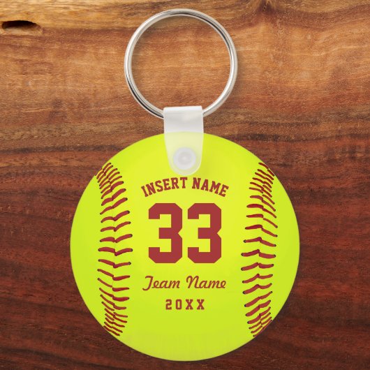 Porte-clés Équipe Typographique De Softball Rouge (Verso)