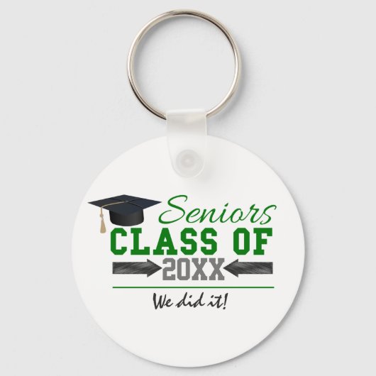 Porte-clés Équipement de graduation vert et gris (Recto)