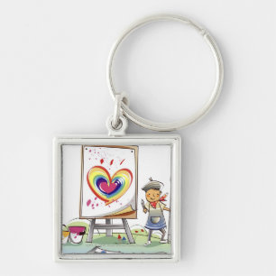 Porte-clés Équipez tenir un pinceau et se tenir prêt un